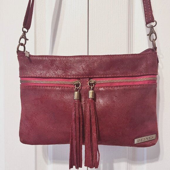 Borse In Pelle Deines Handbags - Borse In Pelle-Deines-Soft Calf Leather Crossbody Red Purse-Tassels-Adj Strap